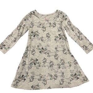 Disney Minnie Mouse Unicorn Print Dress Toddler Girls 2T Gray Long Sleeve